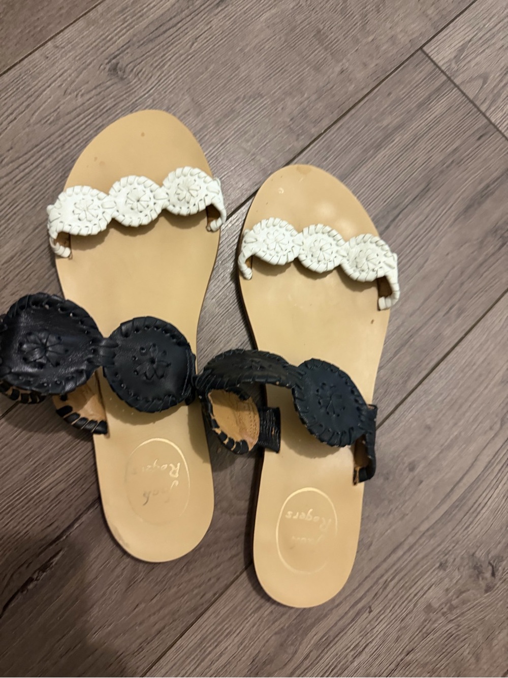 Jack Rogers Two-Color Braided Medallion Slide Sandals - White & Black